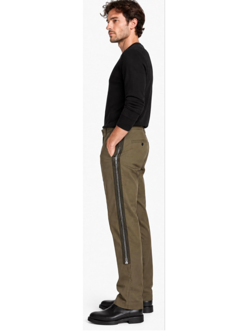 Men's Givenchy Olive & Black Zipper Detail Chino Pants Size 46FR/US XL